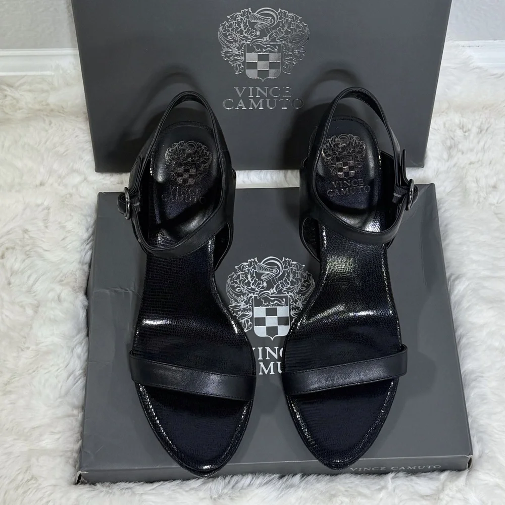 Vince Camuto Lynona Heels Black Open-Toe Heeled Sandals, Size 9.5 - Picture 3 of 10